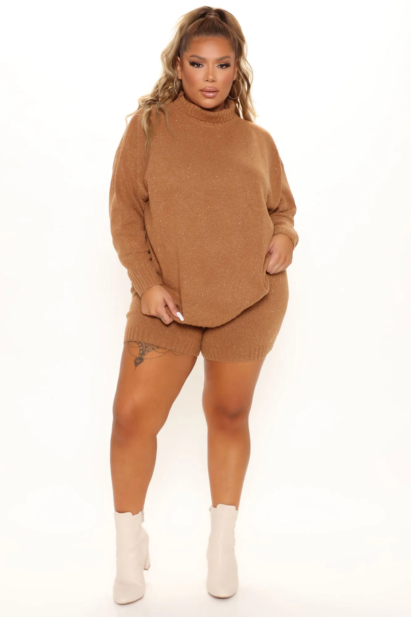 Adriana Sweater Short Set - Camel