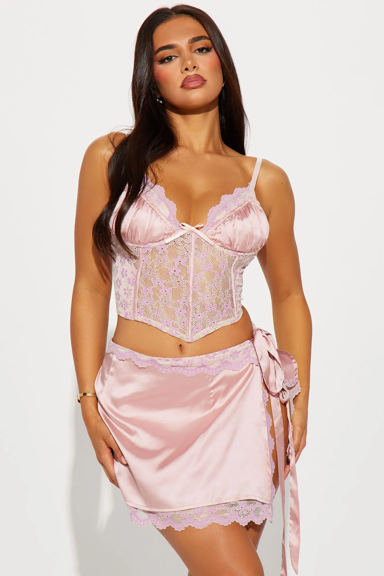 Arianna Satin Skirt Set - Pink