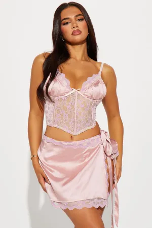 Arianna Satin Skirt Set - Pink