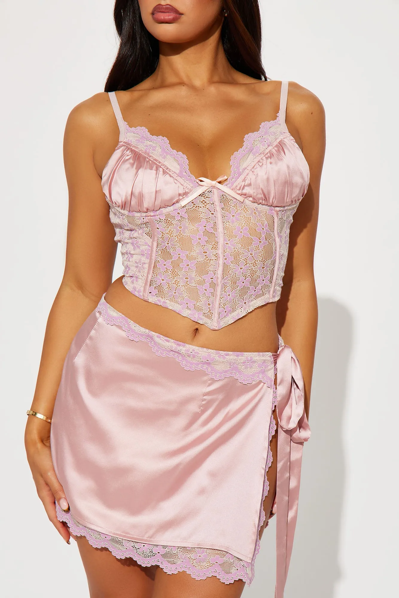 Arianna Satin Skirt Set - Pink