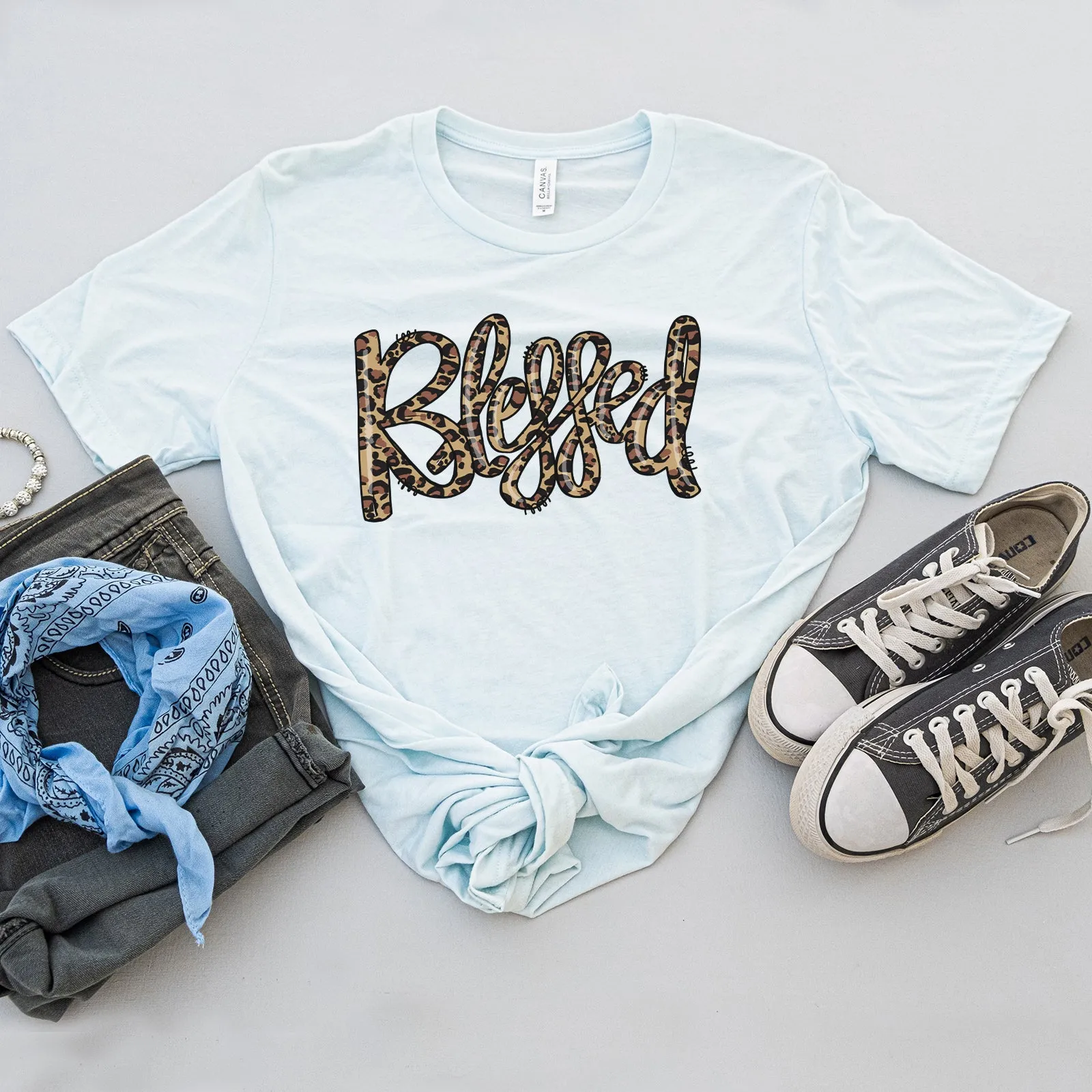 Blessed Leopard Script Tee