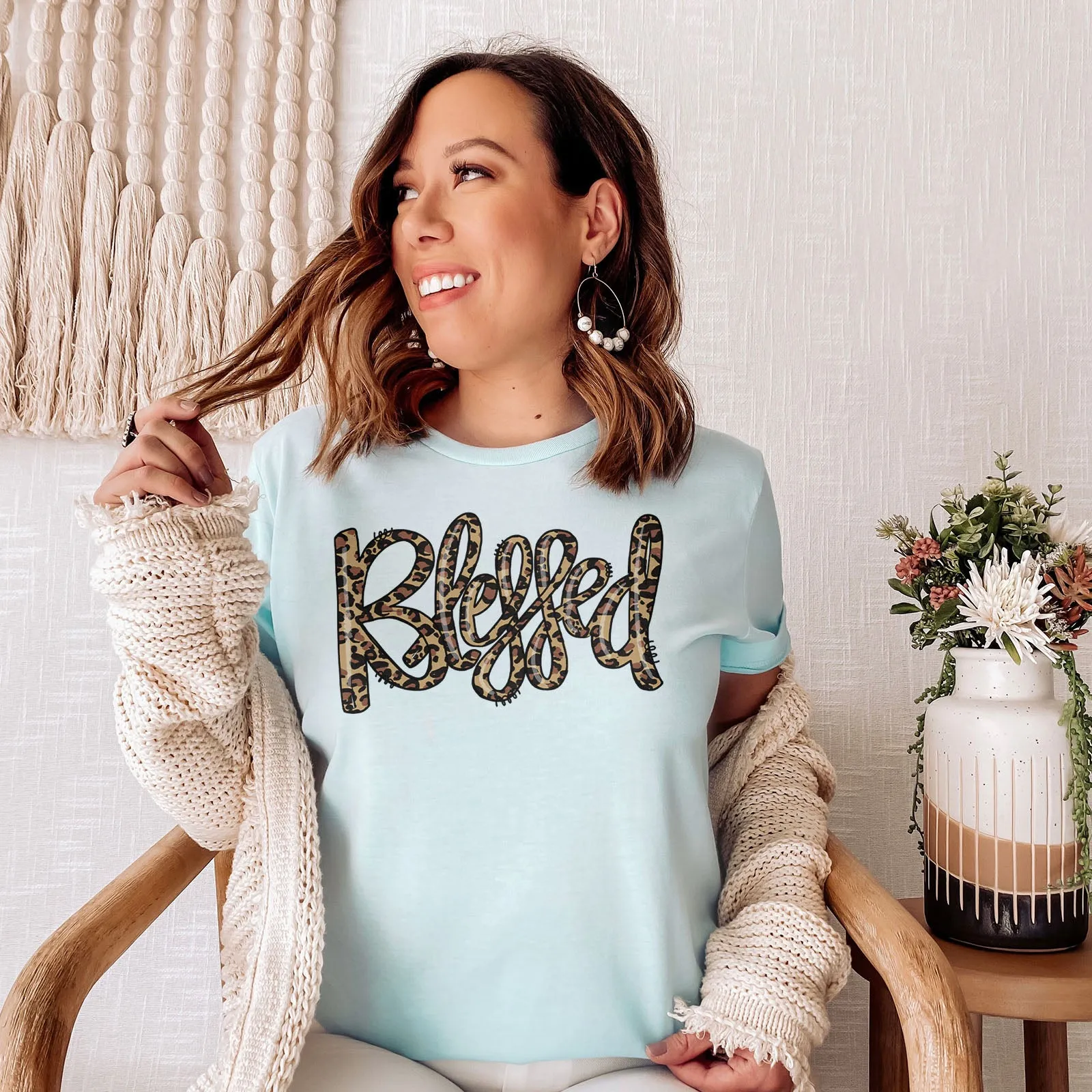 Blessed Leopard Script Tee