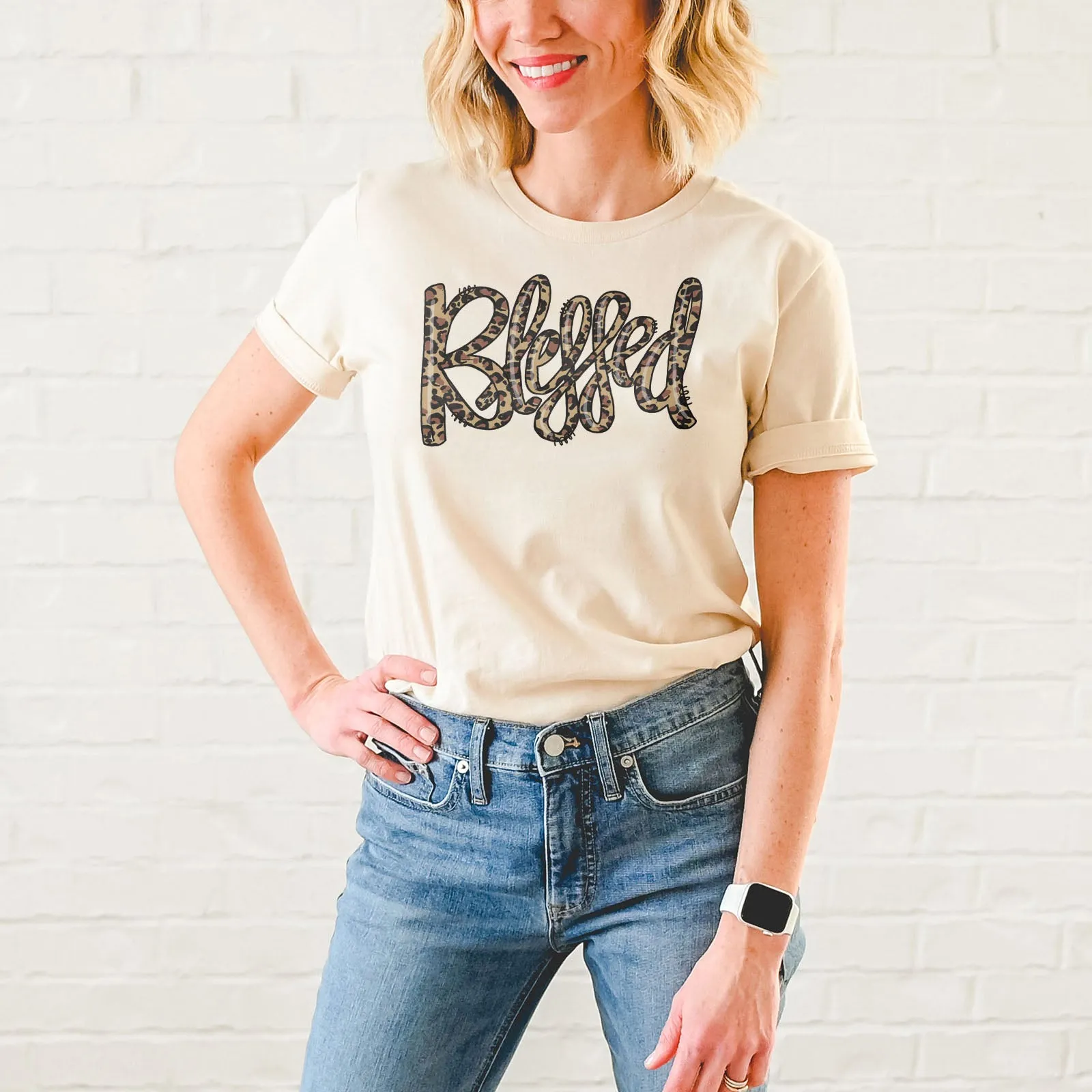 Blessed Leopard Script Tee