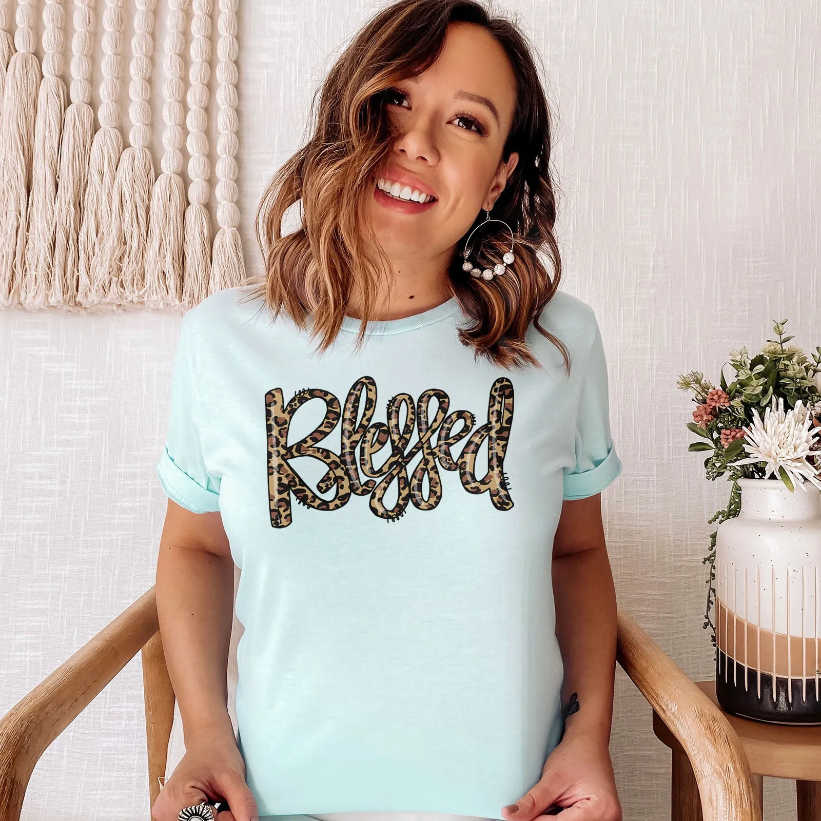 Blessed Leopard Script Tee
