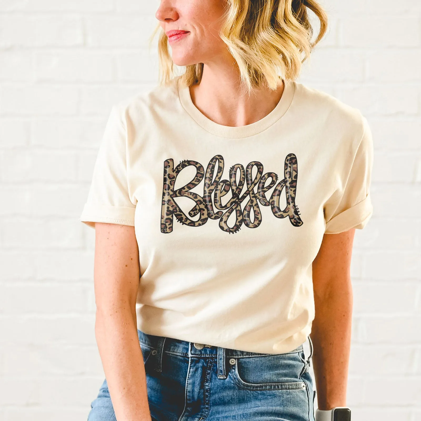 Blessed Leopard Script Tee