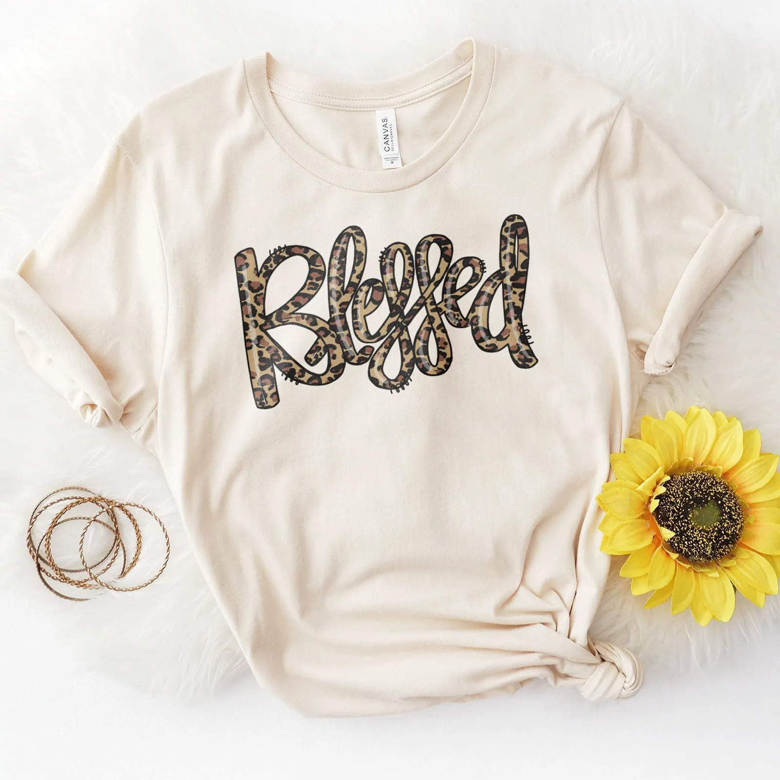Blessed Leopard Script Tee
