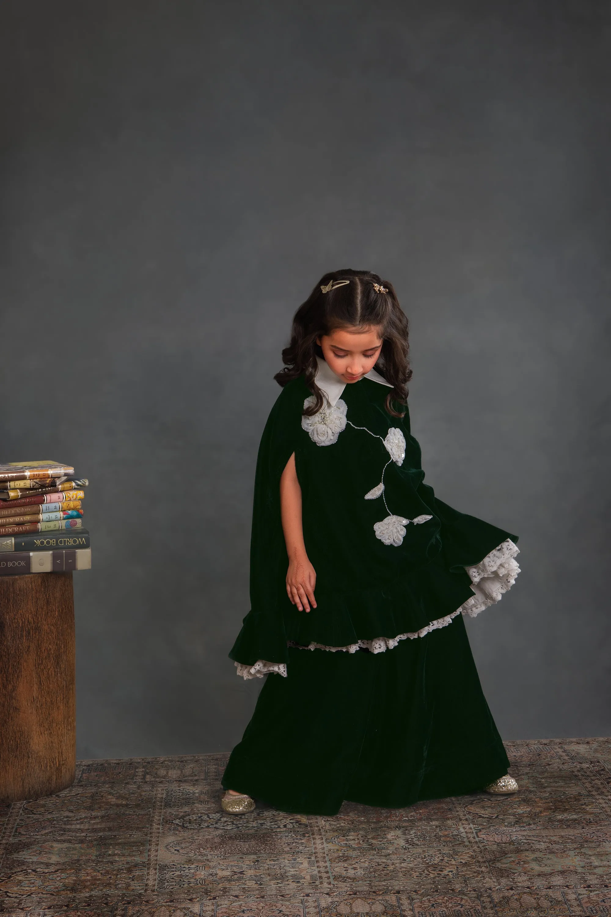 Briella Green Velvet Cape with Sharara