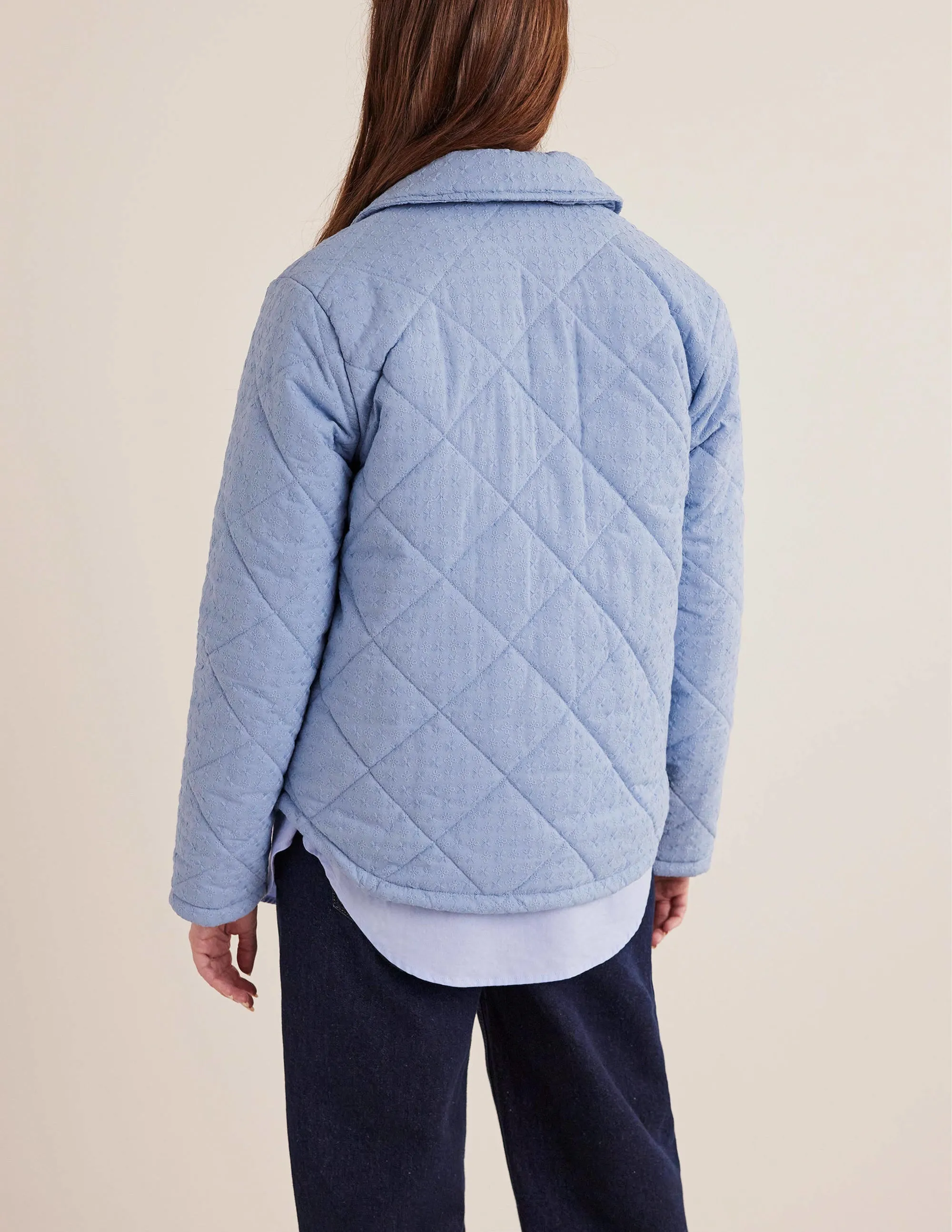 Broderie Quilted Cotton Jacket-Chambray