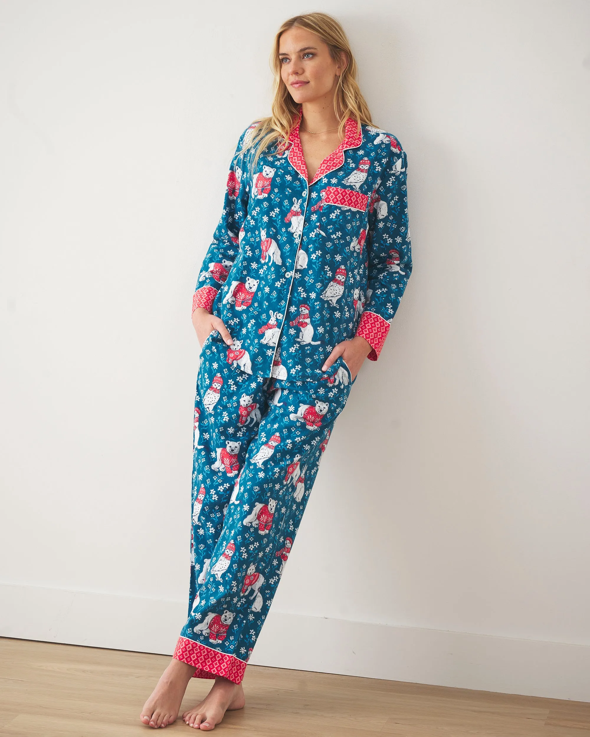 Bundled Up - Petite Lightweight Flannel Long PJ Set - Navy