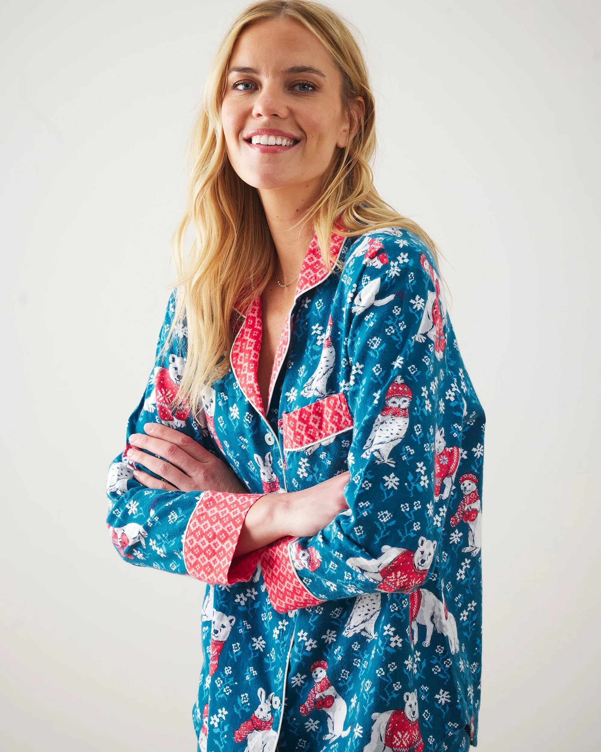 Bundled Up - Petite Lightweight Flannel Long PJ Set - Navy