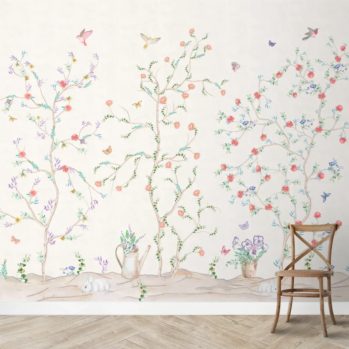 Chinoiserie Tranquility, Wallpaper in Light Background, Customised
