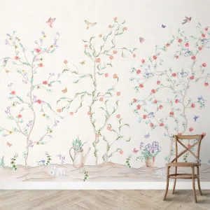 Chinoiserie Tranquility, Wallpaper in Light Background, Customised