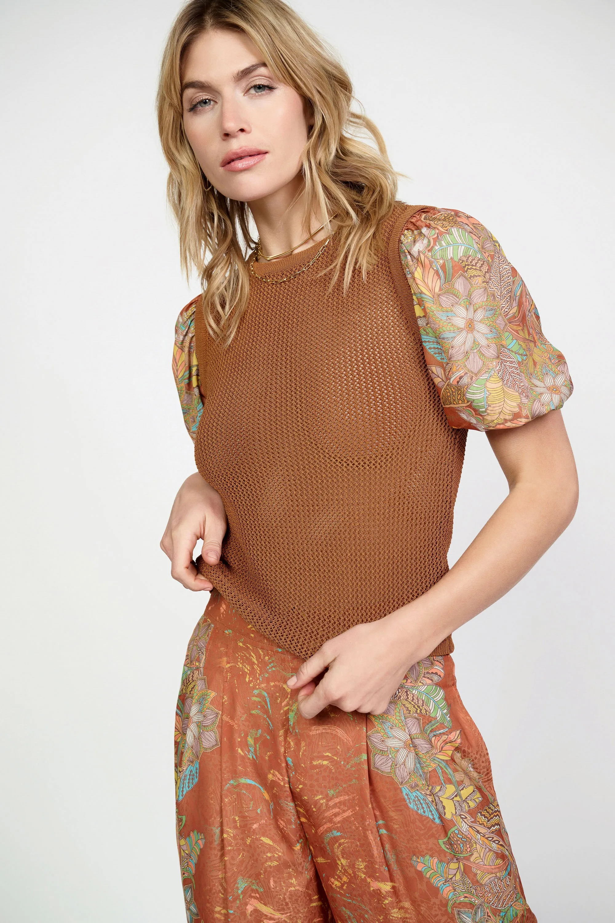 Contrast Sleeve Retro Knit Top