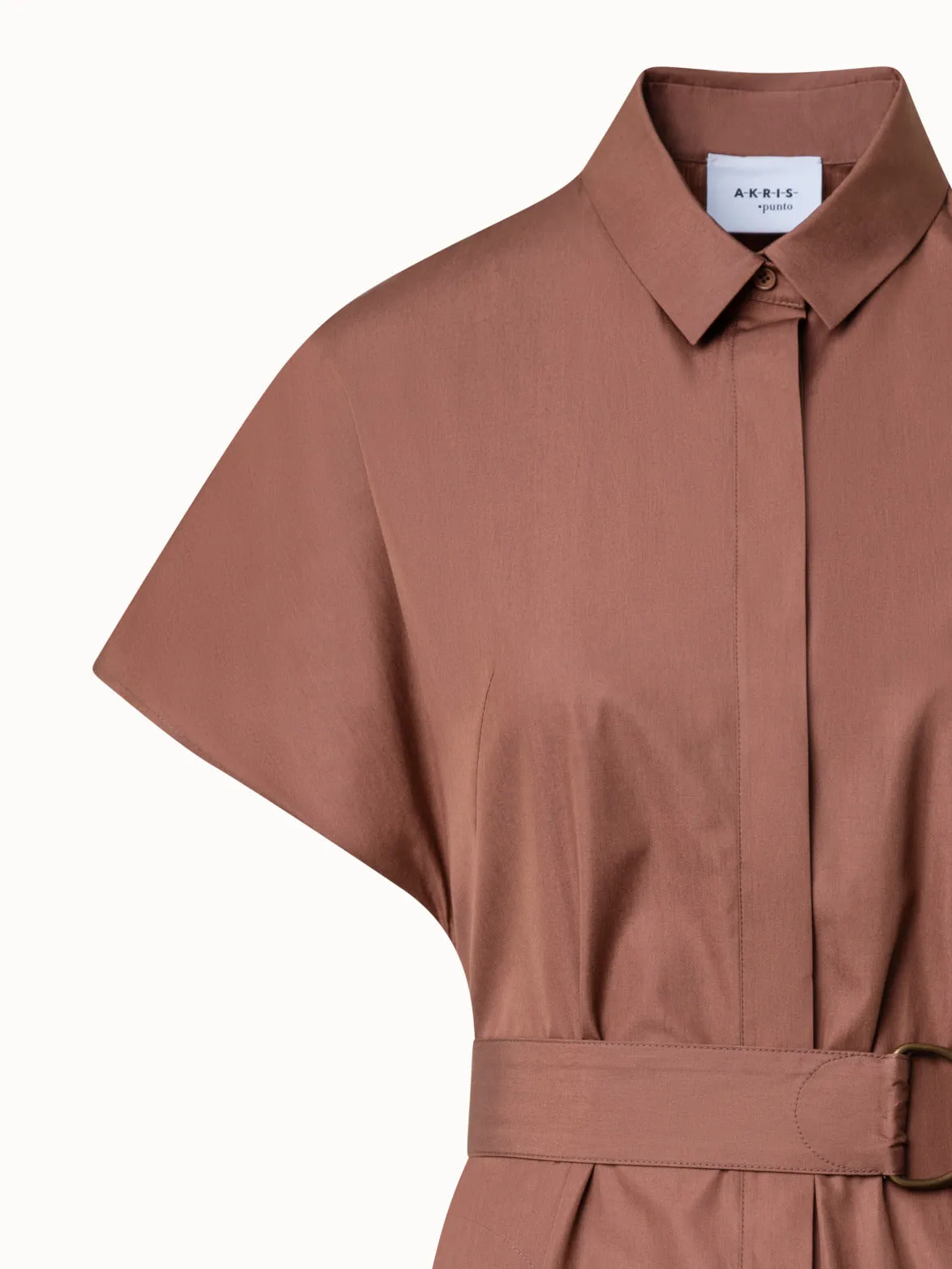 Cotton Shirt Dress with Short Kimono Sleeves