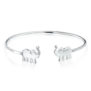 Delicate Lucky Elephant Bangle Cuff Bracelet High .925 Sterling Silver