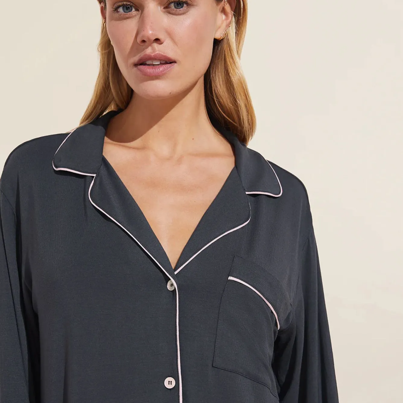 Eberjey Gisele Long PJ Set PJ018 in Graphite/Sorbet Pink