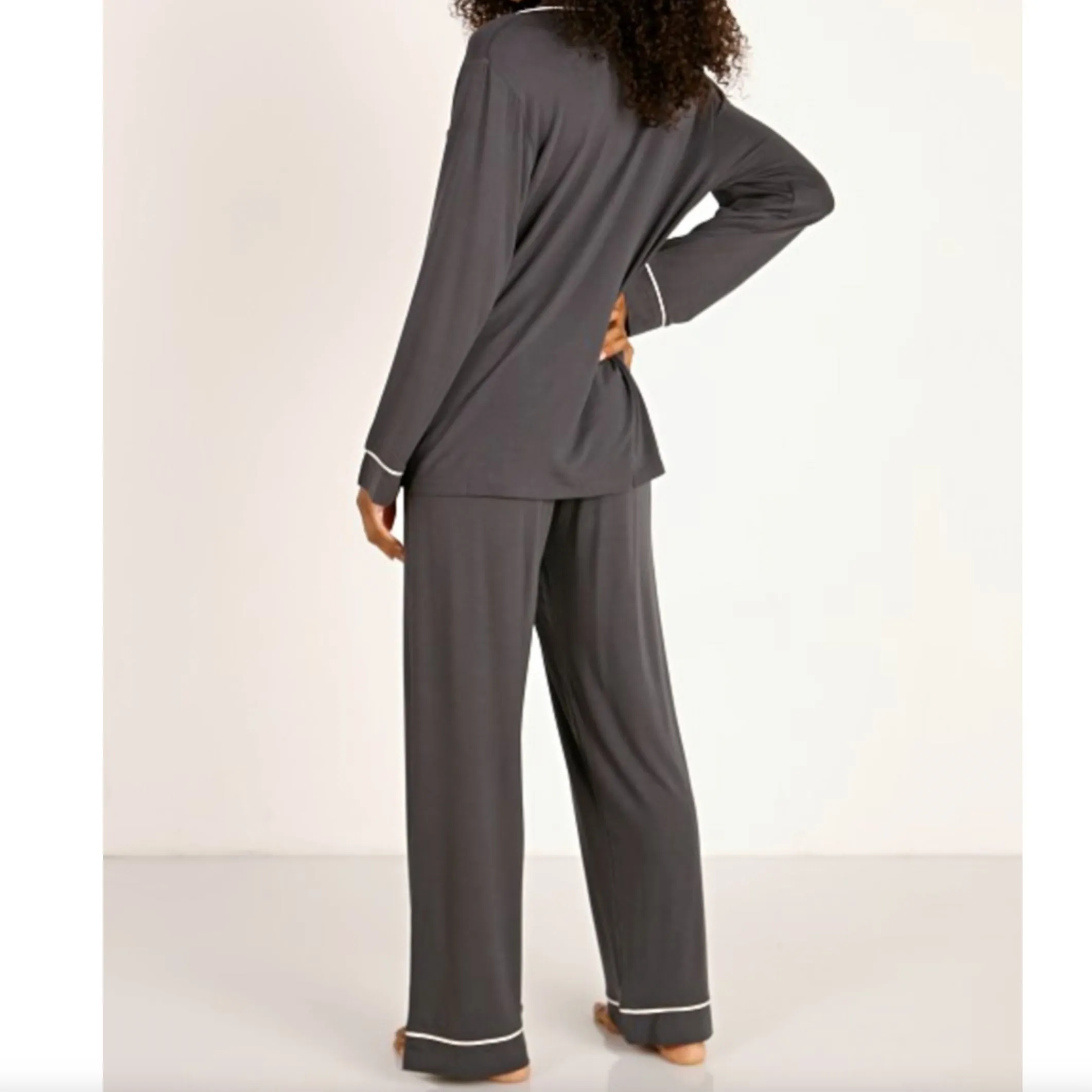 Eberjey Gisele Long PJ Set PJ018 in Graphite/Sorbet Pink