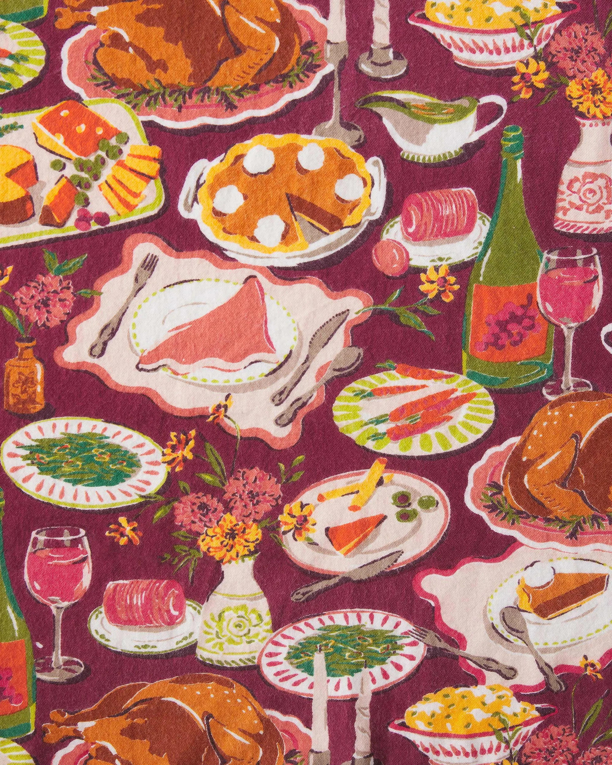 Festive Feast - Lightweight Flannel Long PJ Set - Cranberry Sauce
