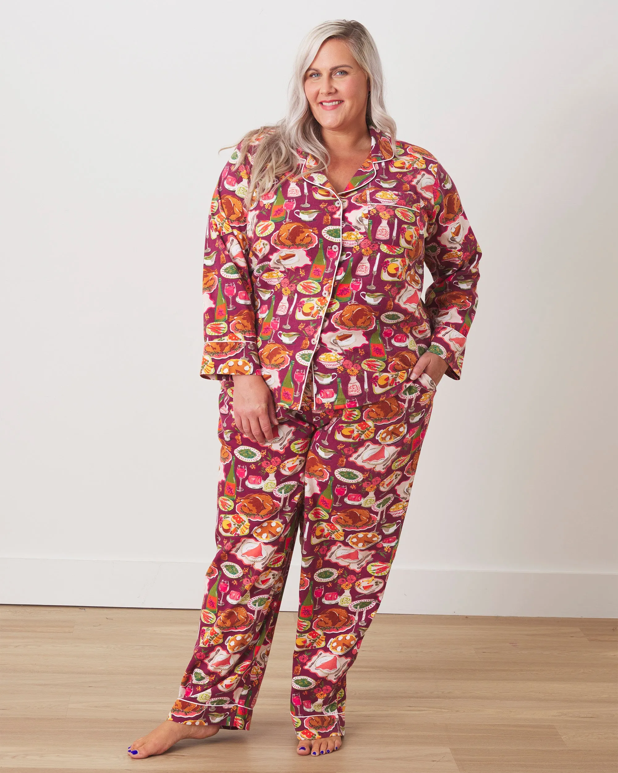 Festive Feast - Lightweight Flannel Long PJ Set - Cranberry Sauce