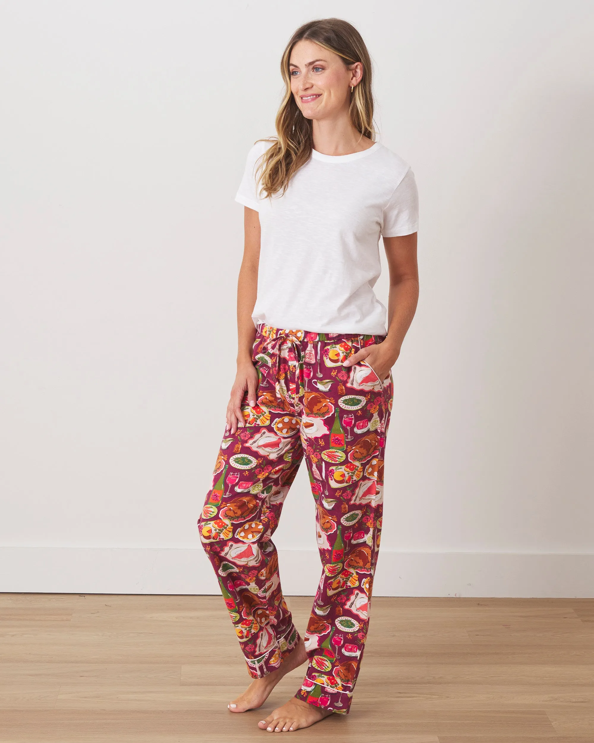 Festive Feast - Petite Flannel Pajama Pants - Cranberry Sauce