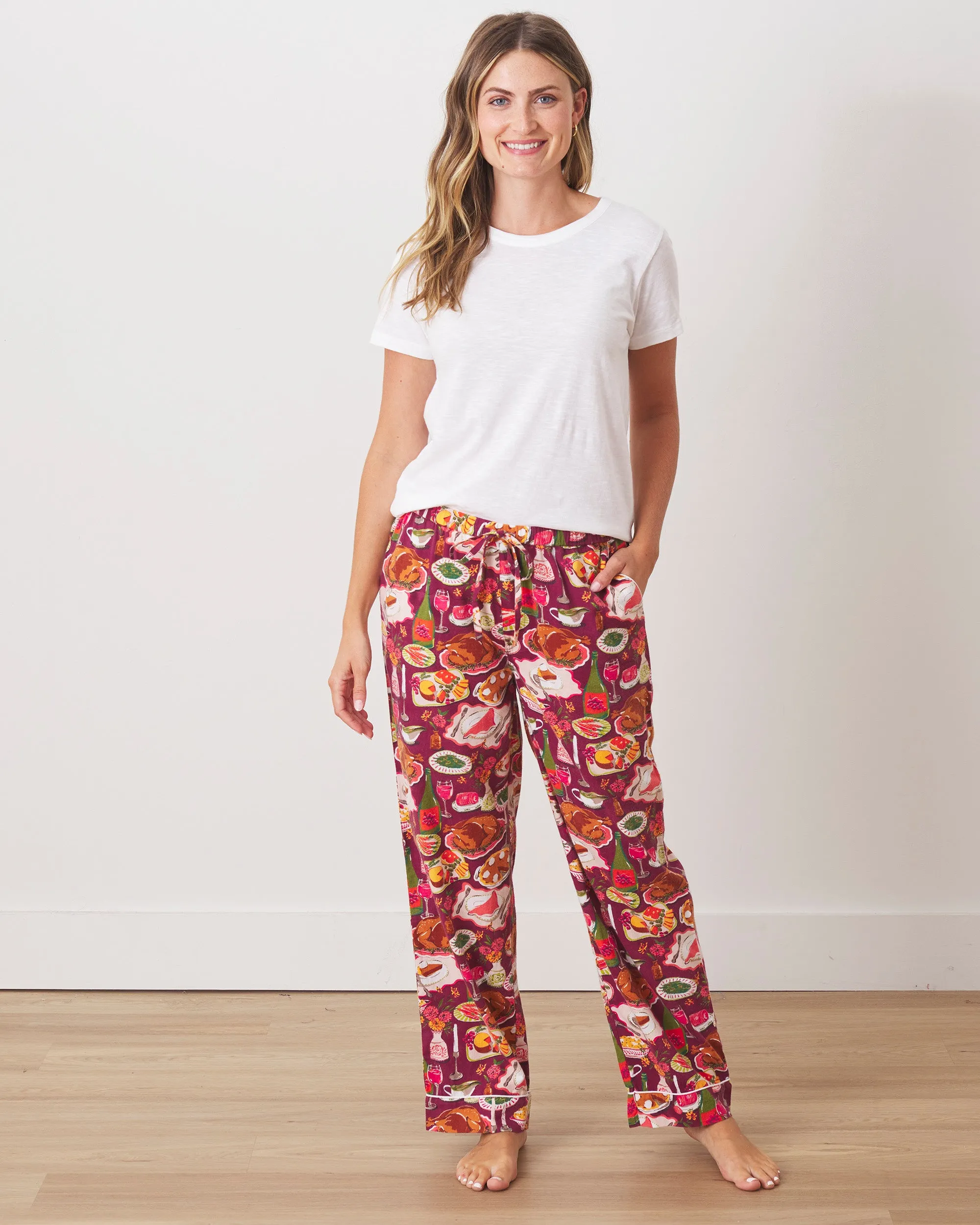 Festive Feast - Petite Flannel Pajama Pants - Cranberry Sauce