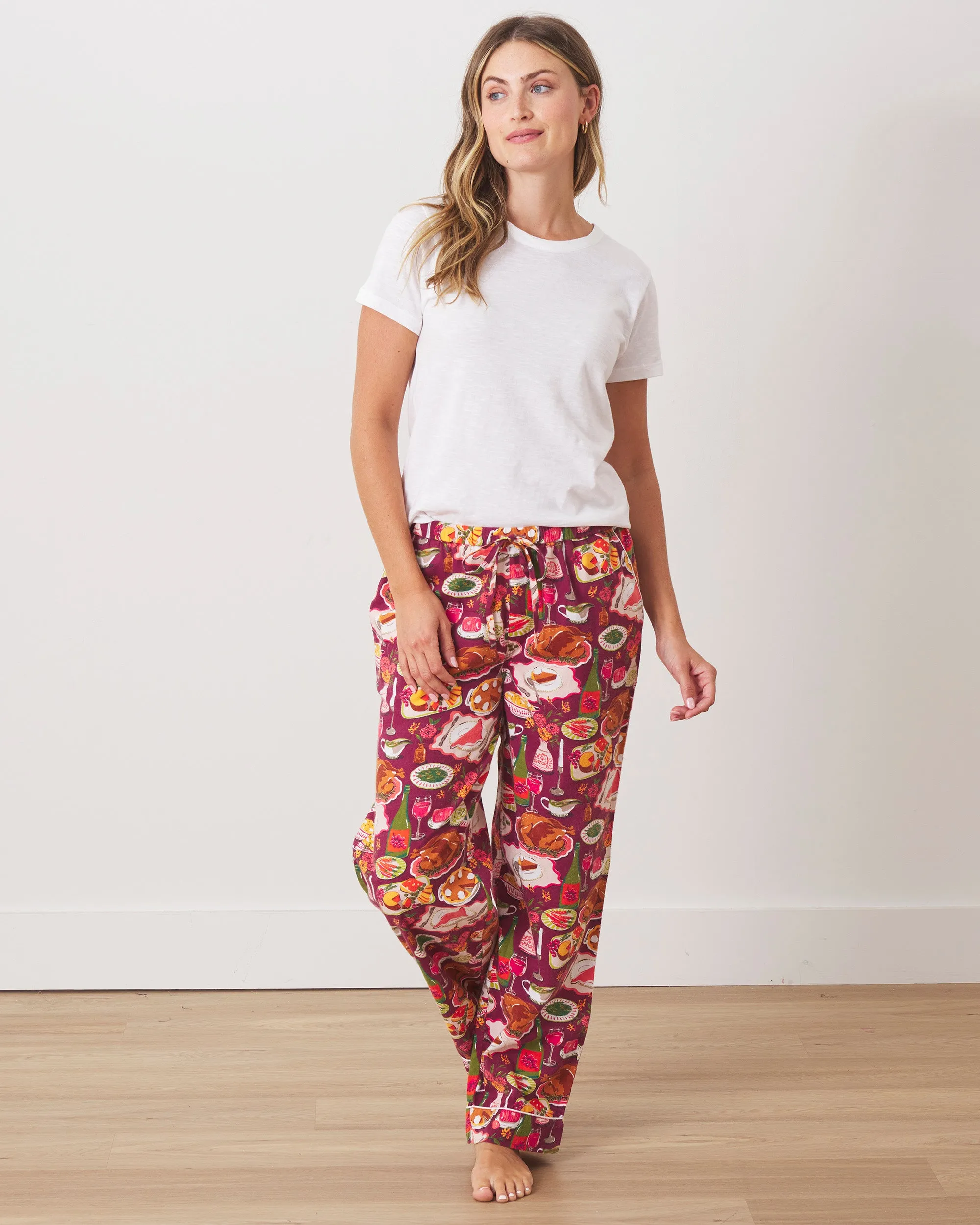 Festive Feast - Petite Flannel Pajama Pants - Cranberry Sauce