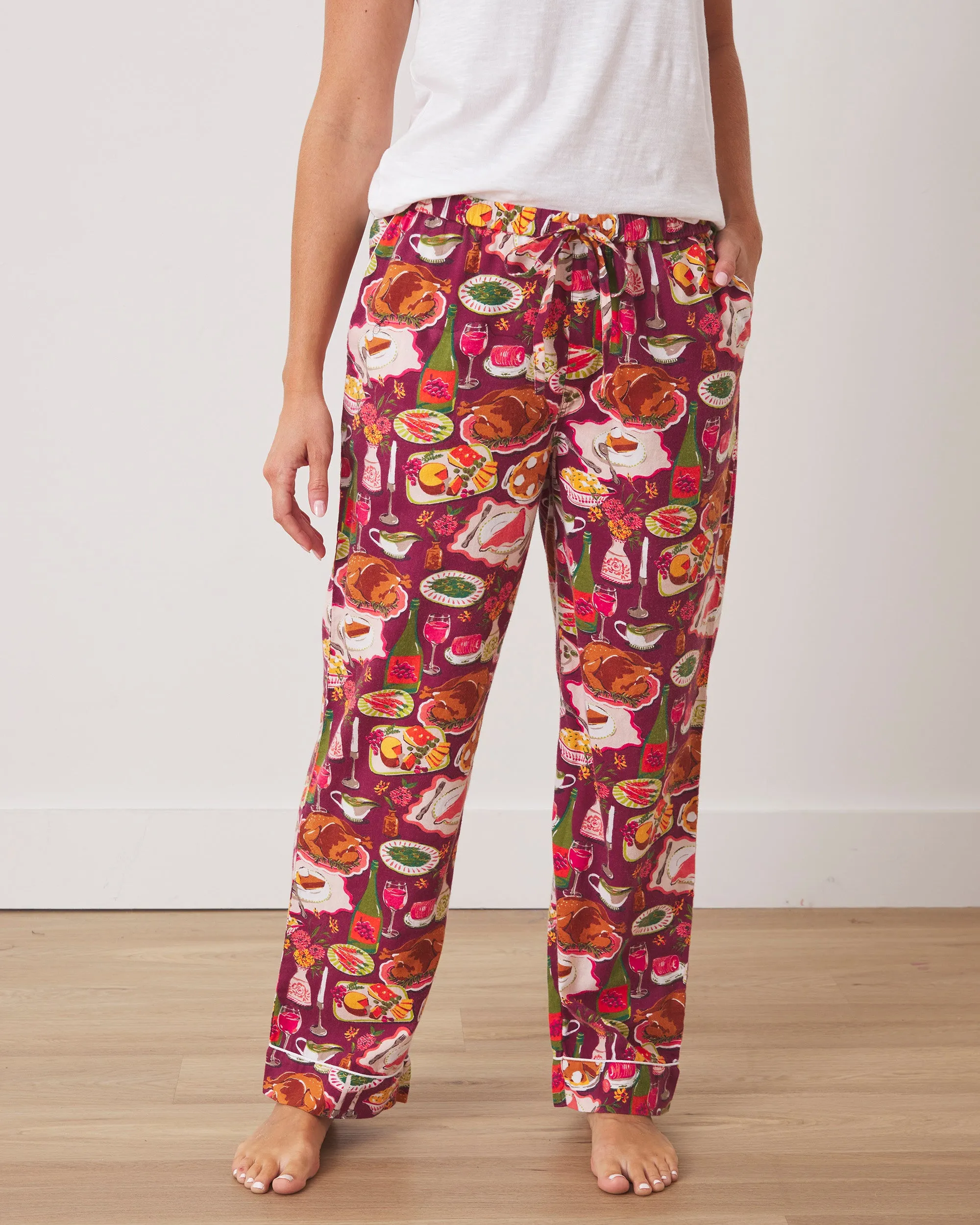 Festive Feast - Petite Flannel Pajama Pants - Cranberry Sauce