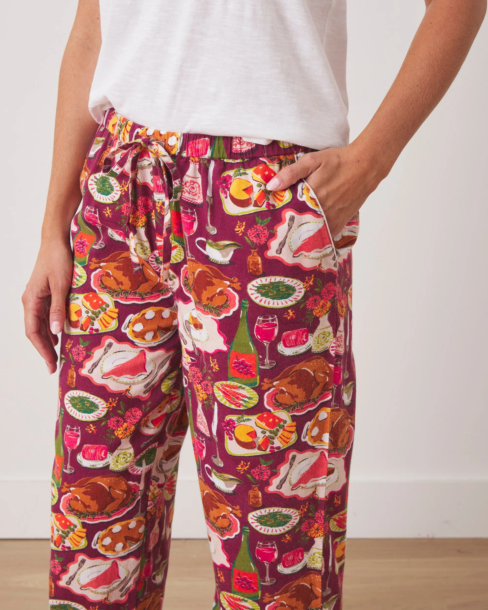 Festive Feast - Petite Flannel Pajama Pants - Cranberry Sauce
