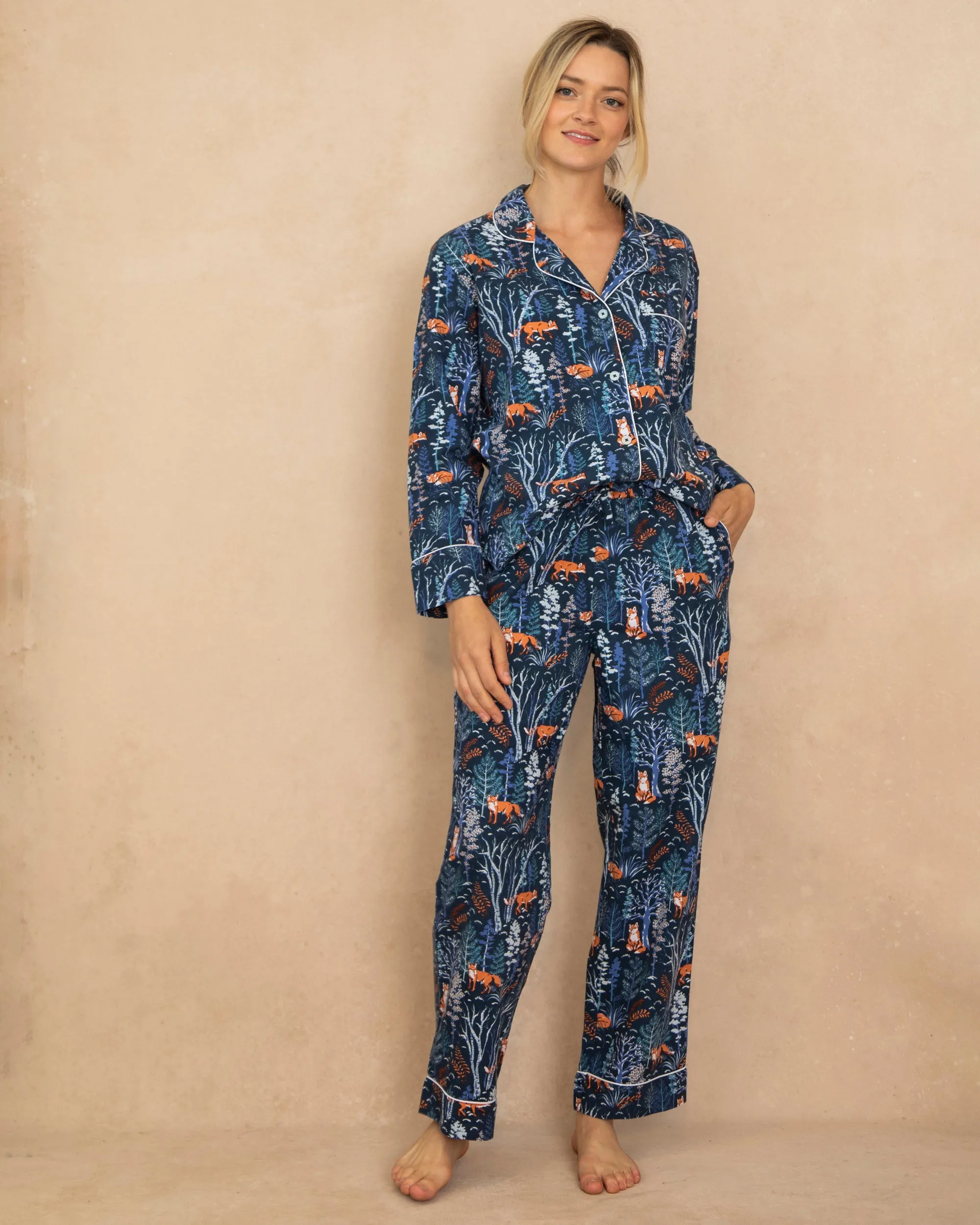 Fox & Folklore - Flannel Long PJ Set - Indigo