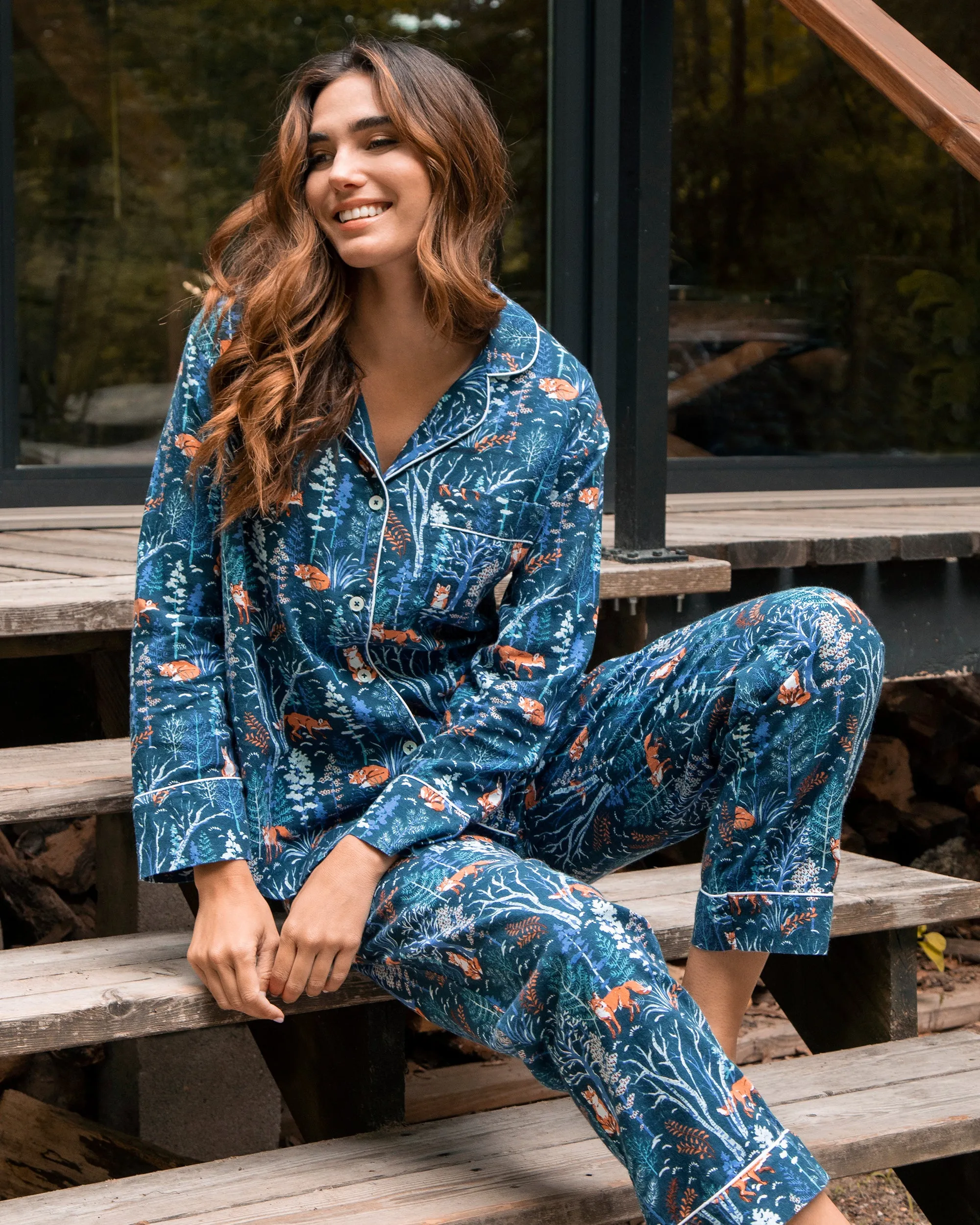 Fox & Folklore - Flannel Long PJ Set - Indigo
