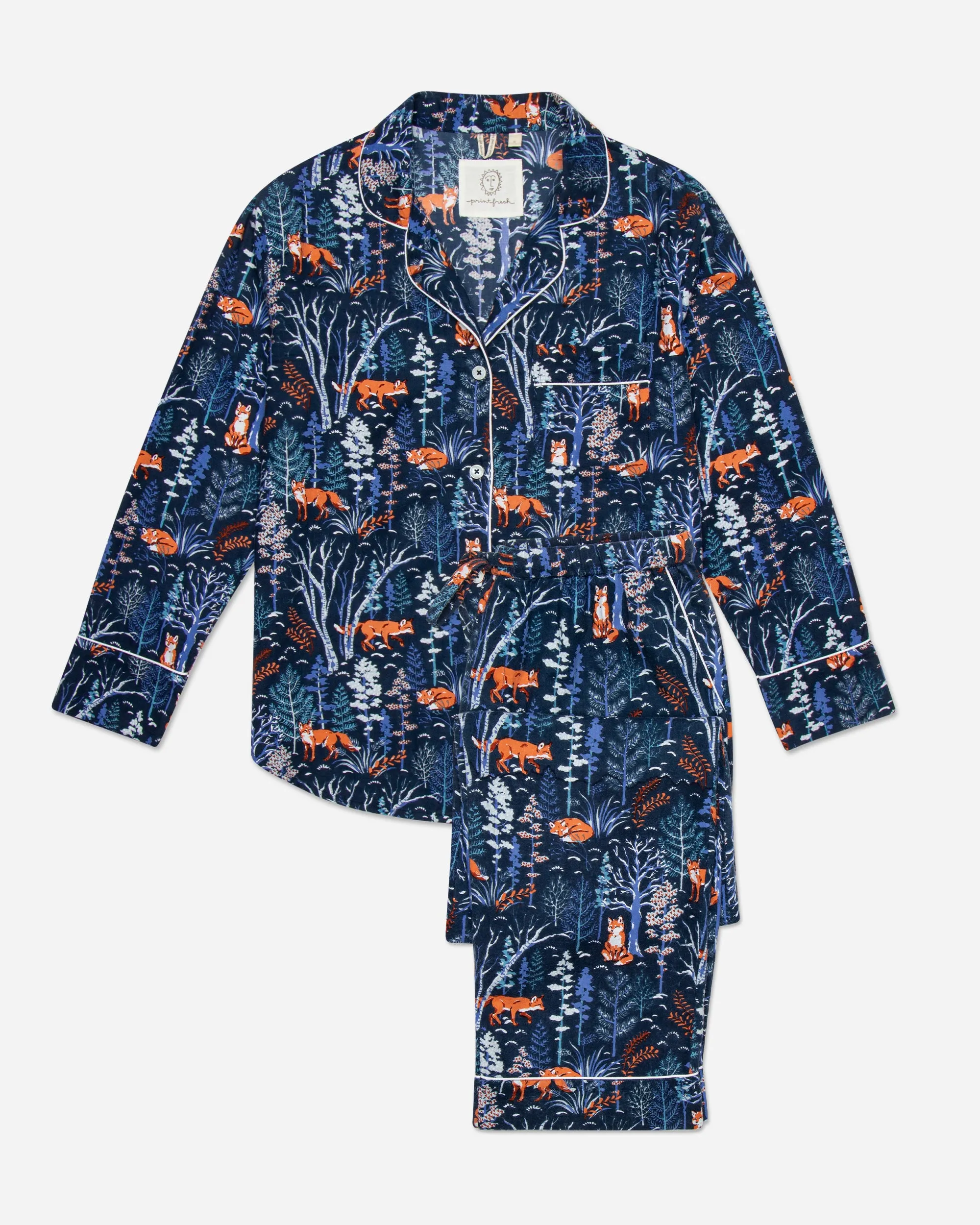 Fox & Folklore - Flannel Long PJ Set - Indigo