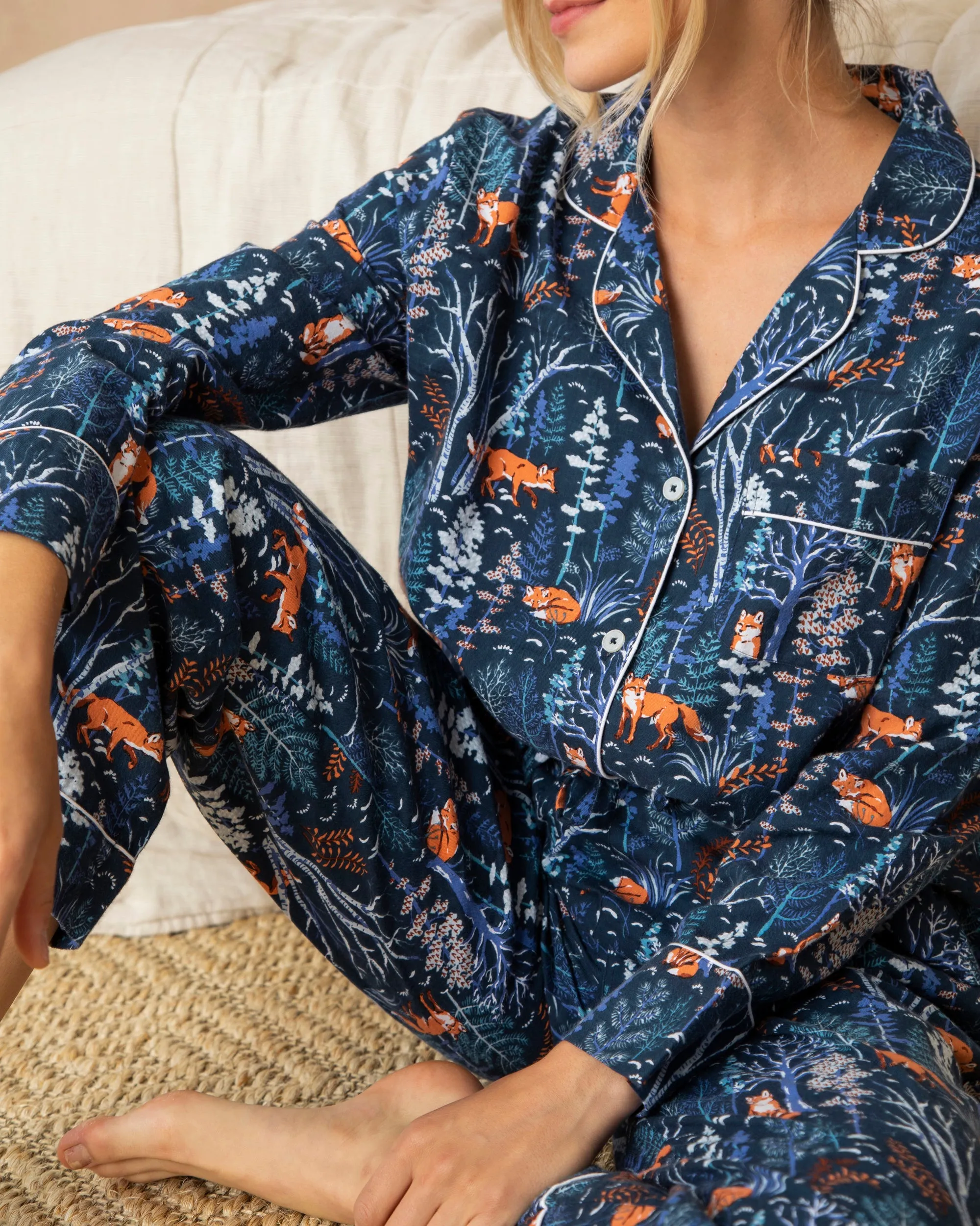 Fox & Folklore - Flannel Long PJ Set - Indigo