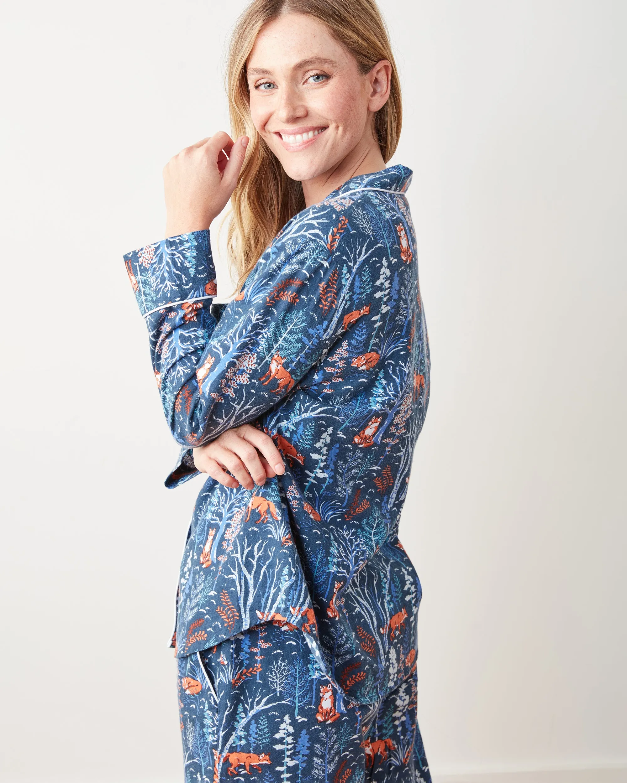 Fox & Folklore - Petite Flannel Long PJ Set - Indigo