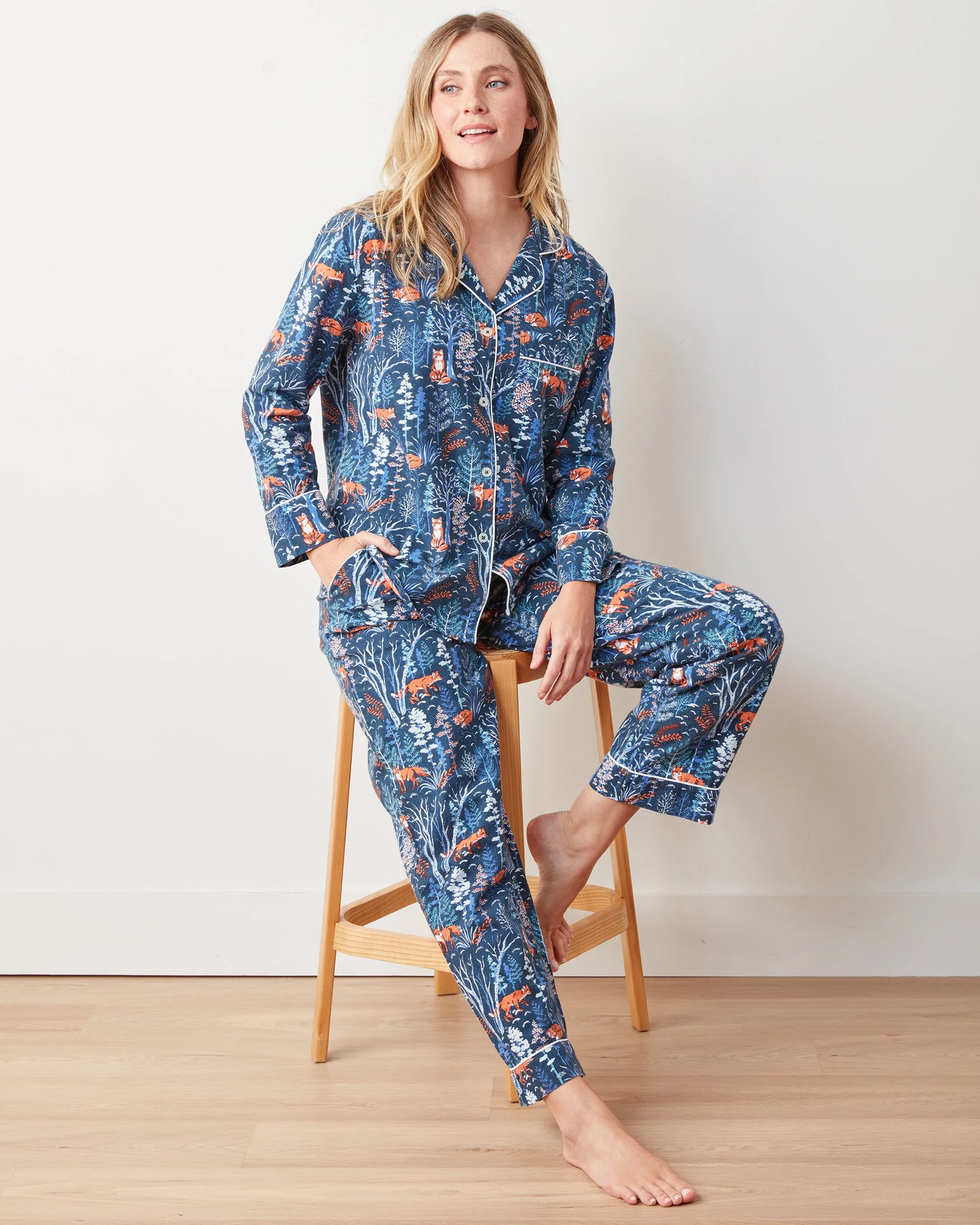 Fox & Folklore - Petite Flannel Long PJ Set - Indigo