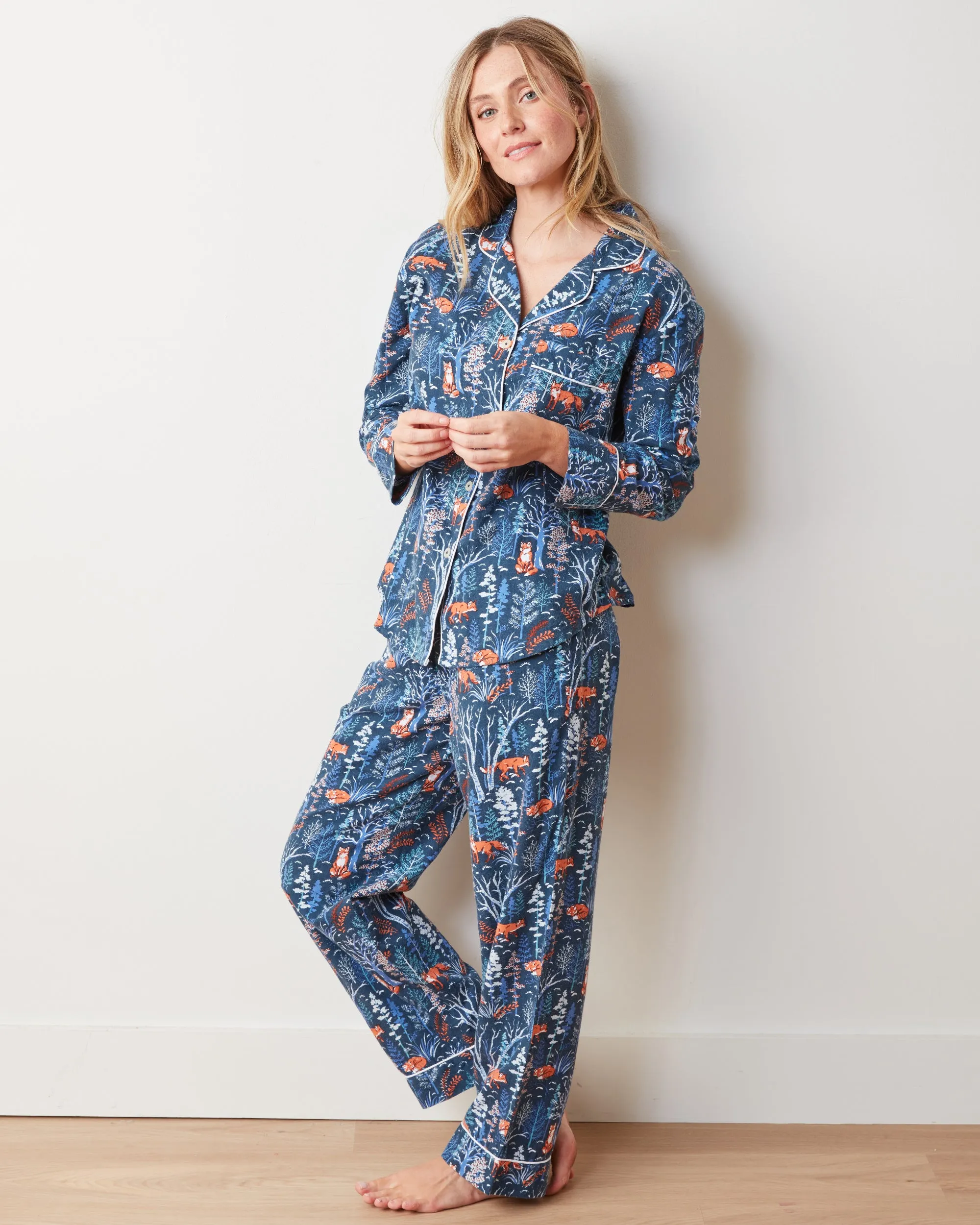 Fox & Folklore - Petite Flannel Long PJ Set - Indigo