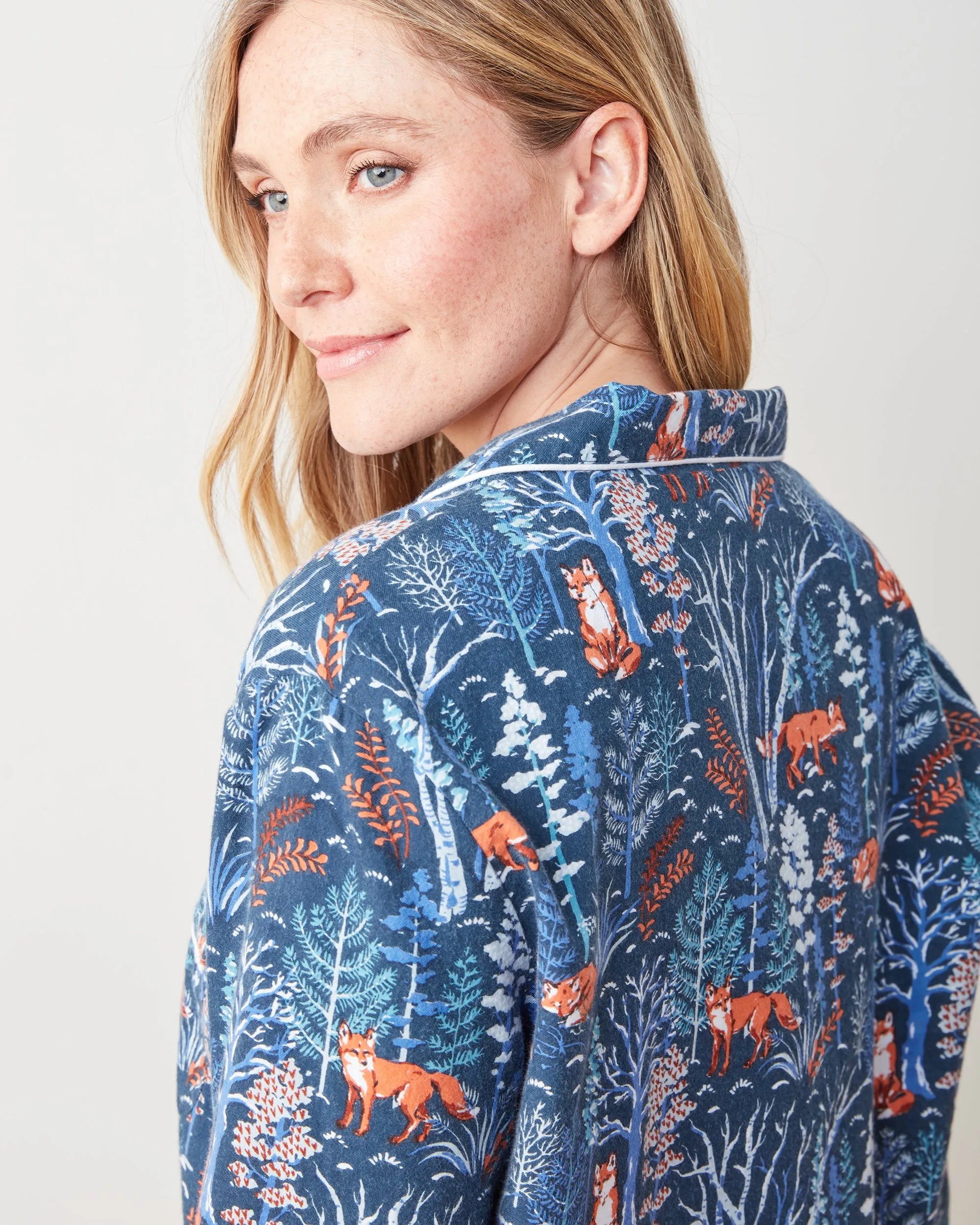 Fox & Folklore - Petite Flannel Long PJ Set - Indigo