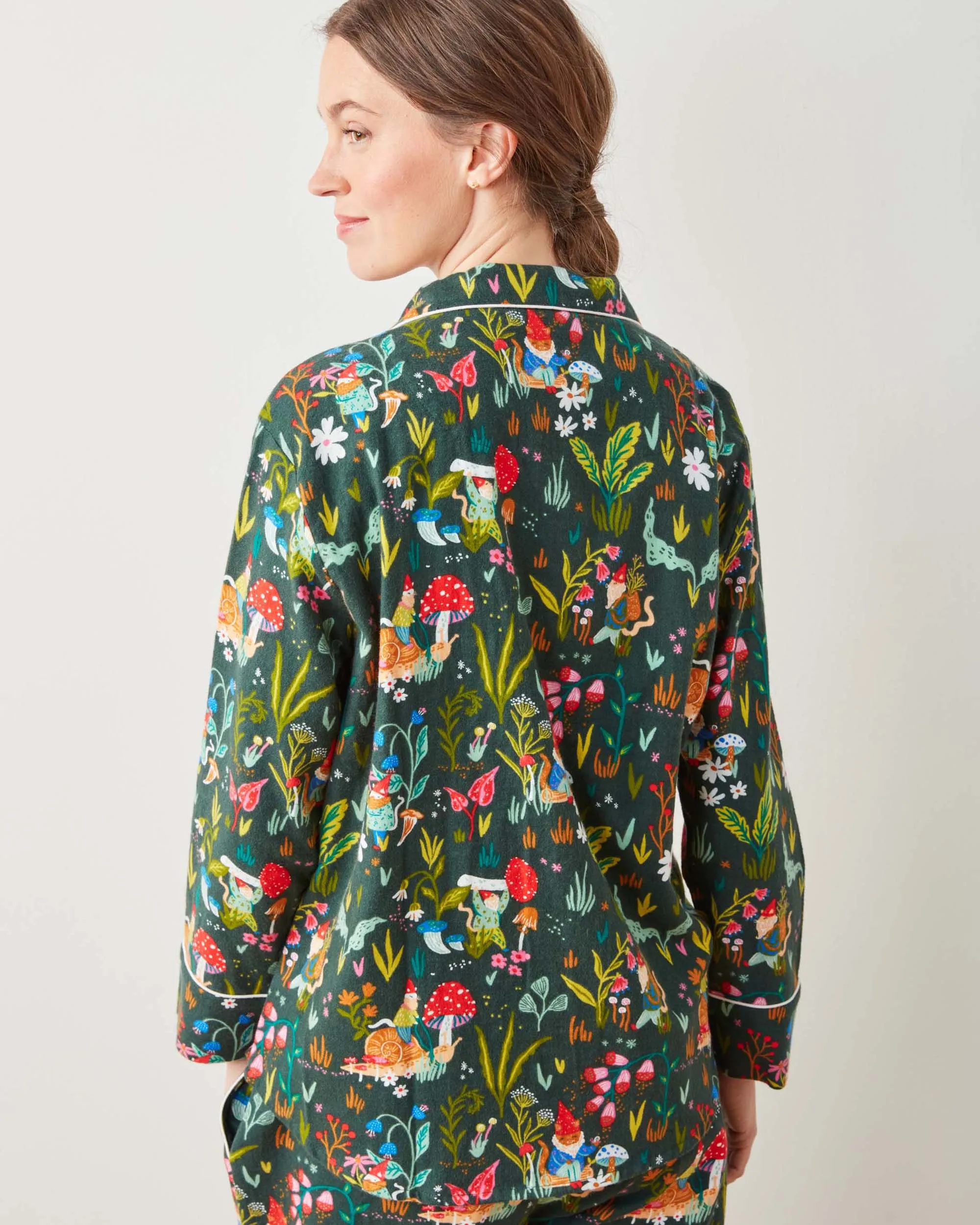 Gnome Garden - Midweight Flannel Long PJ Set - Olive Tree