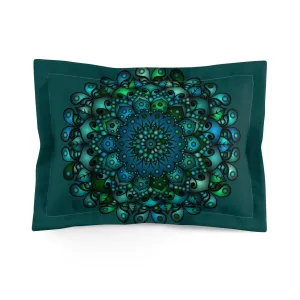 Green Mandala Art Microfiber Pillow Sham - Handmade Design