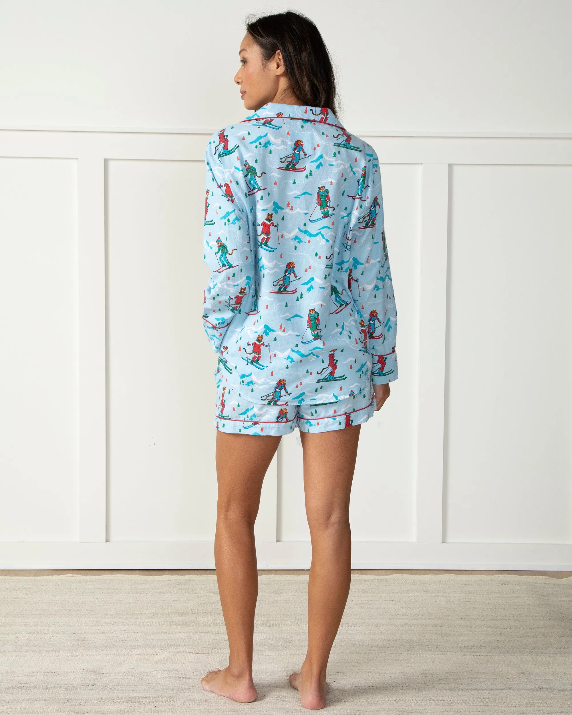 Hit the Slopes - Lightweight Flannel Long Sleeve Top & Shorts Set - Frosted Lake