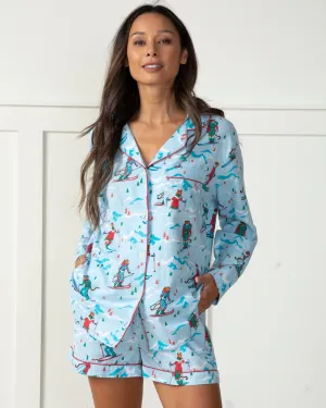 Hit the Slopes - Lightweight Flannel Long Sleeve Top & Shorts Set - Frosted Lake