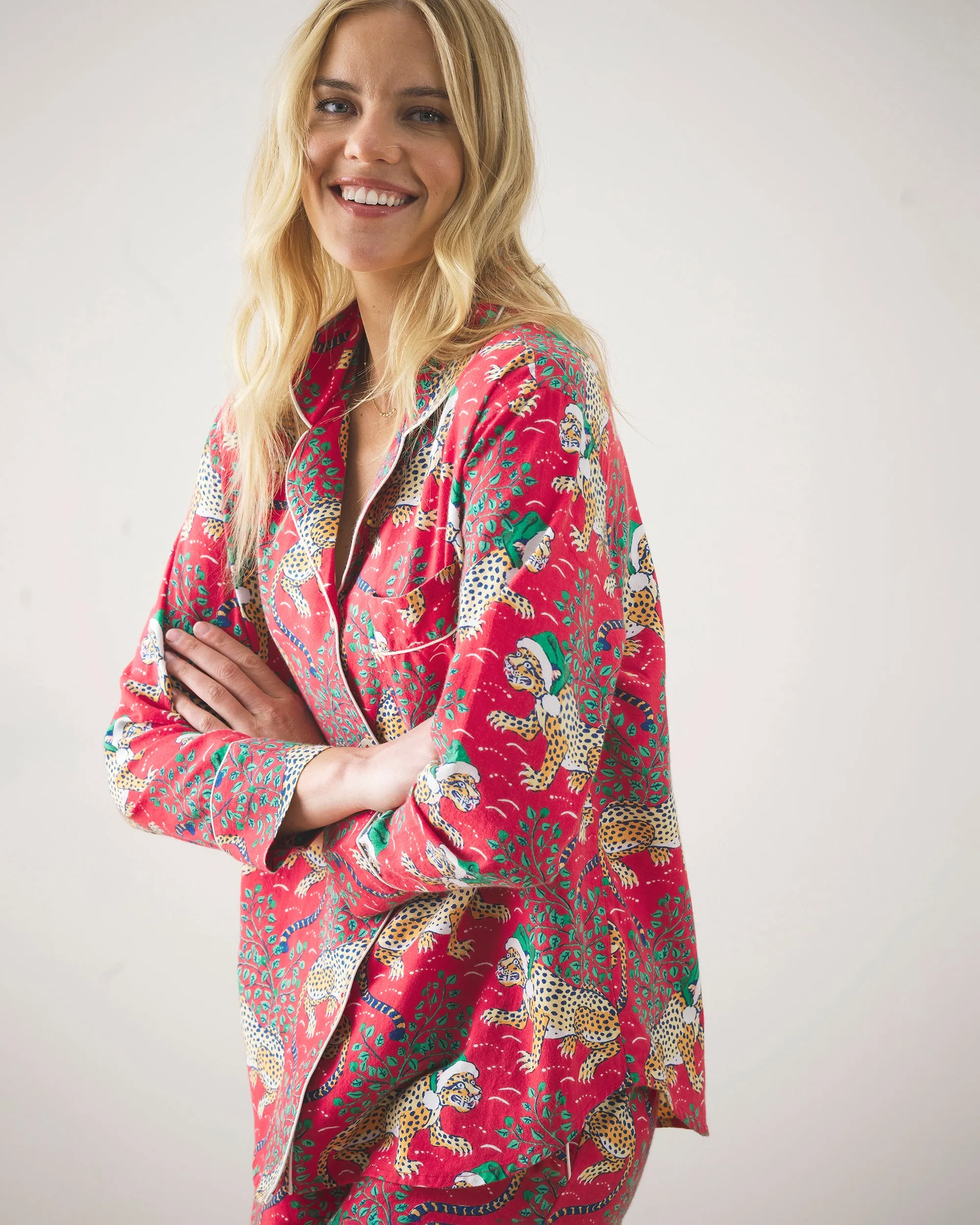 Holly Jolly Bagheera - Petite Lightweight Flannel Long PJ Set - Ruby