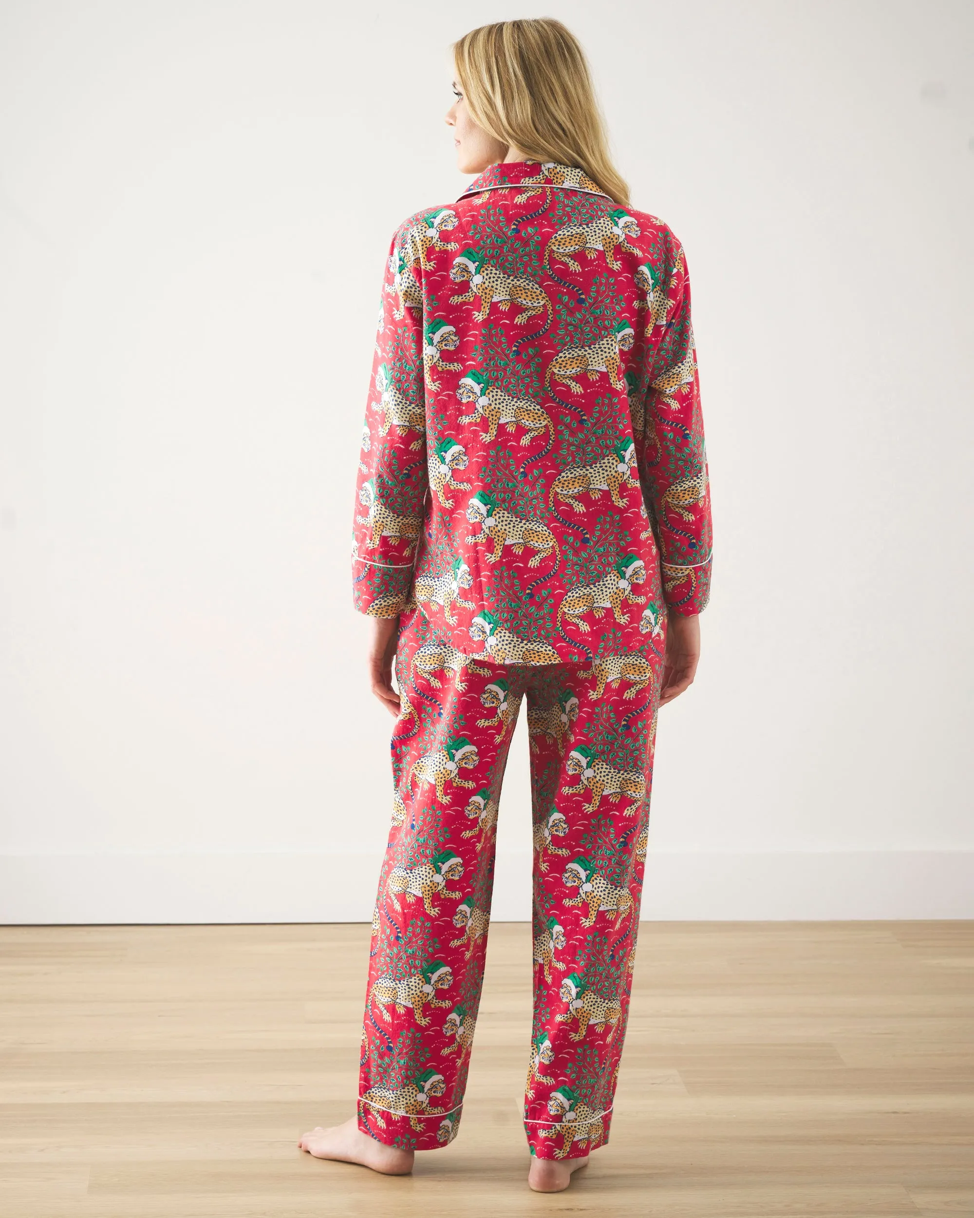 Holly Jolly Bagheera - Petite Lightweight Flannel Long PJ Set - Ruby