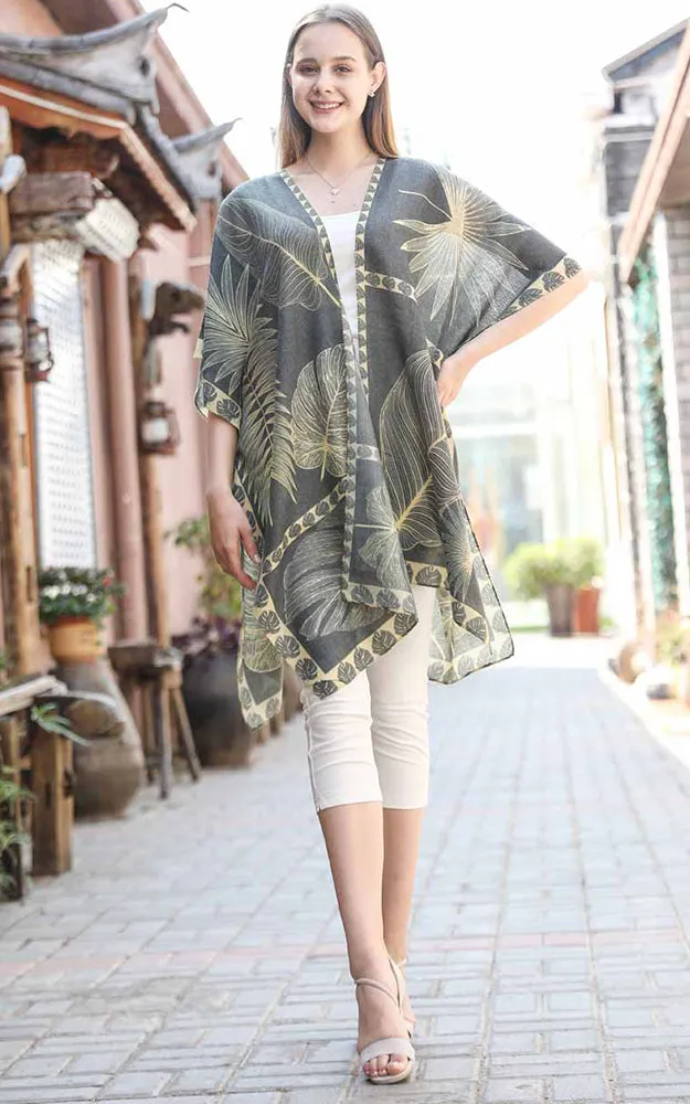 JC0811104 Leaf Printed Cotton Kimono