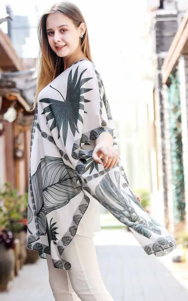 JC0811104 Leaf Printed Cotton Kimono