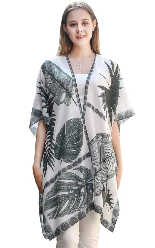 JC0811104 Leaf Printed Cotton Kimono