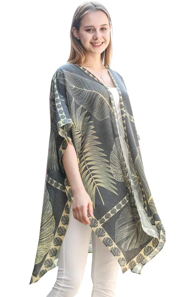 JC0811104 Leaf Printed Cotton Kimono