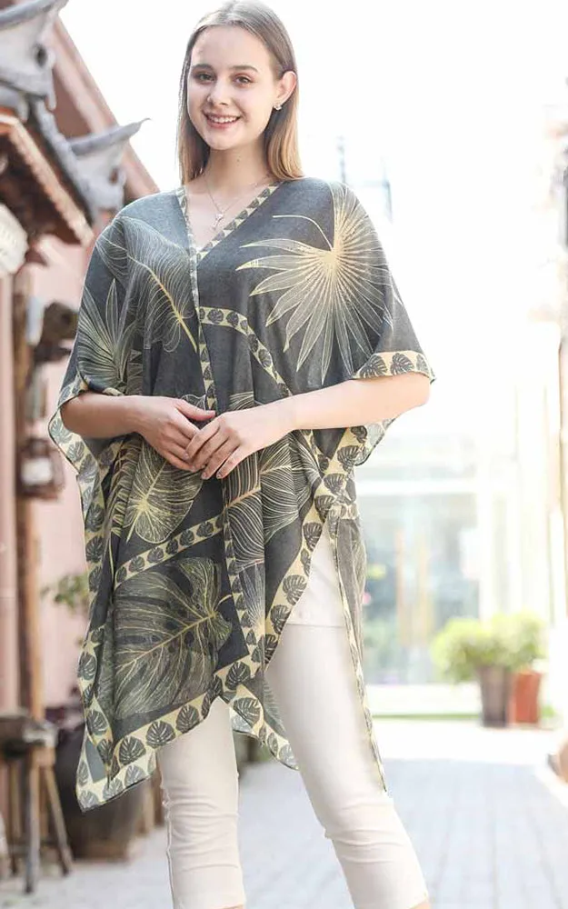 JC0811104 Leaf Printed Cotton Kimono
