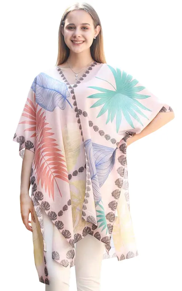 JC0811104 Leaf Printed Cotton Kimono