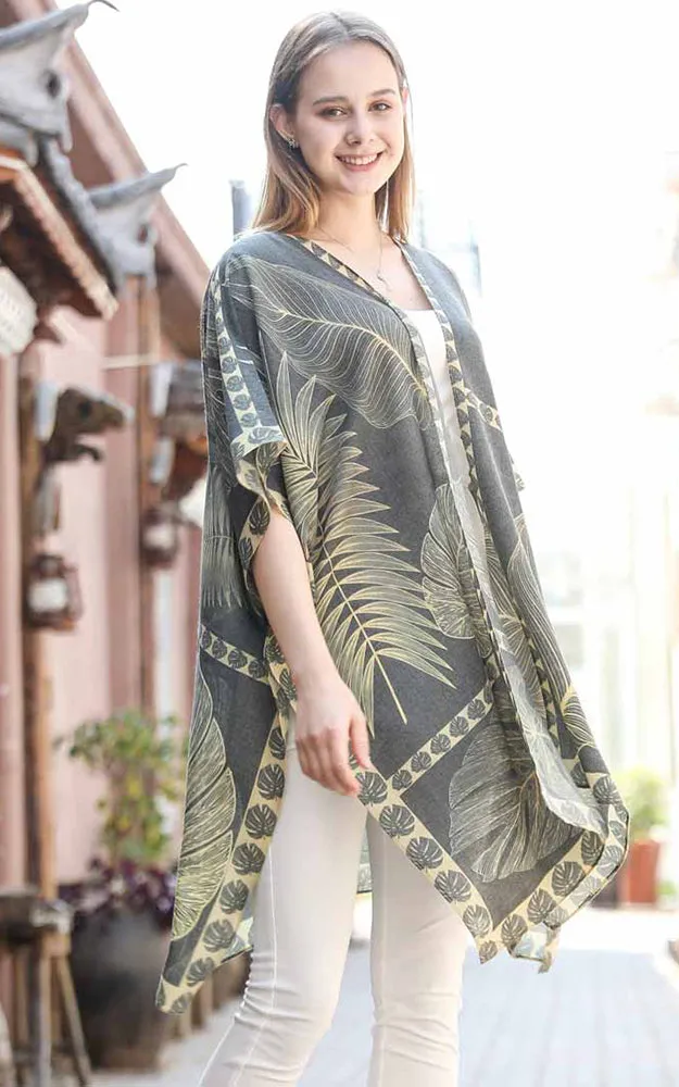 JC0811104 Leaf Printed Cotton Kimono