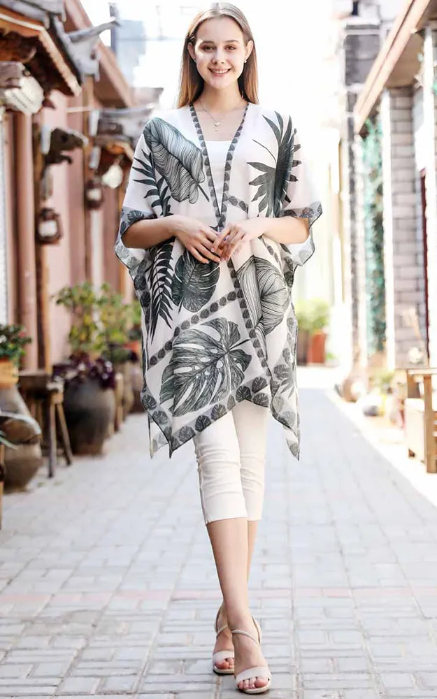JC0811104 Leaf Printed Cotton Kimono